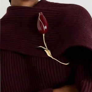 Sculptural Crimson Tulip Brooch